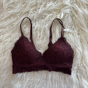 Aerie Real Happy Wireless Lightly Lined Candy Lace Bra Royal Berry Size 32C